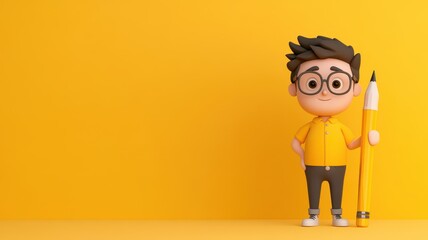 3d man holding pencil in one hand with another pencil on table creative concept of drawing and ideas generation