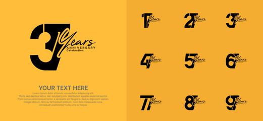Anniversary logo set vector design, black color for celebration event