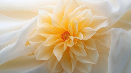 Obraz premium the velvety detail of a dahlia flower rests on a textured lightweight fabric.