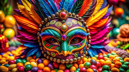 Obraz premium Vibrant Carnival Mask with Feathers and Mysterious Black Eye - Stock Photo