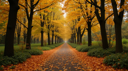Serene Forest Pathway with Autumn Foliage