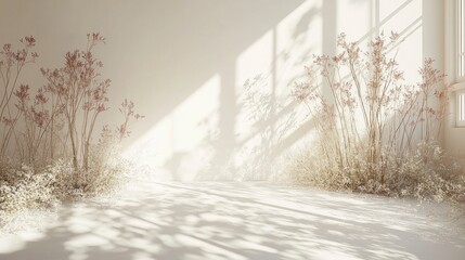 Obraz premium Sunlight streaming through windows indoor space minimalist design warm environment serene viewpoint nature concept