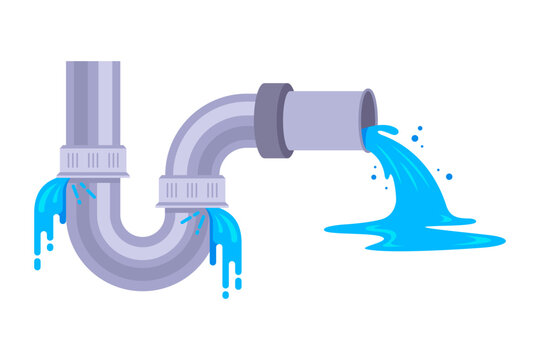 water pours out of a metal pipe. flow of waste from a pipe