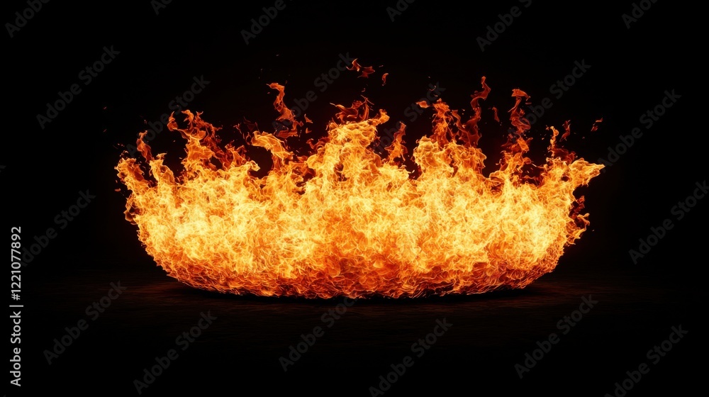 Poster A vibrant display of flames dancing in a circular pattern against a dark background, creating a captivating visual effect.