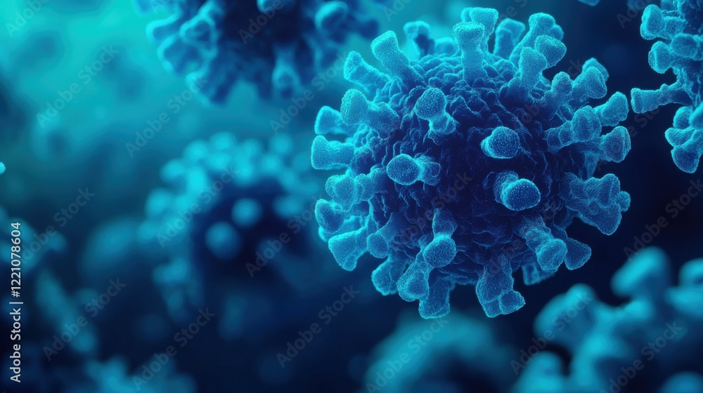 Aufkleber a close-up view of a virus, showcasing its intricate structure and texture in vibrant blue tones, re