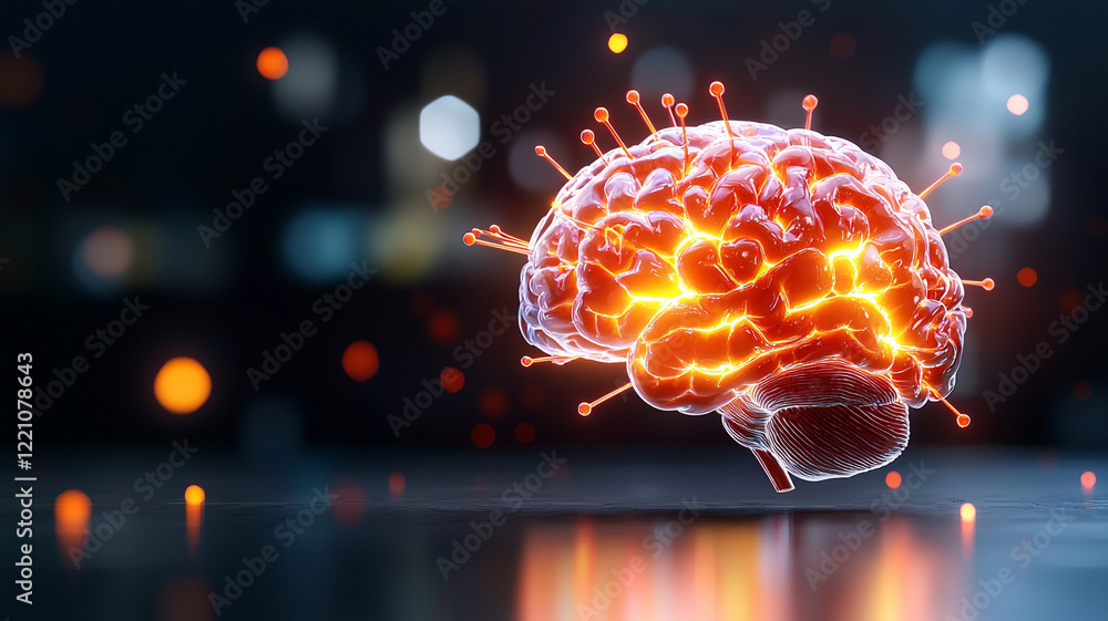 Poster glowing human brain abstract digital illustration of neural activity and cognitive processes