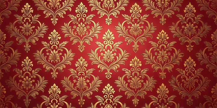 Fototapeta Classic red floral wallpaper with golden accents and ornate patterns, decorative, red, decorative,red,wallpaper,patterns,floral