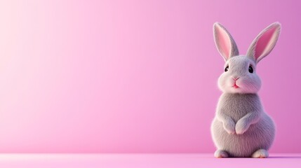 A cute bunny posing on a pastel purple background, with room for text in the corner