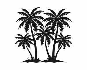 Silhouette of tropical palm trees against a white background