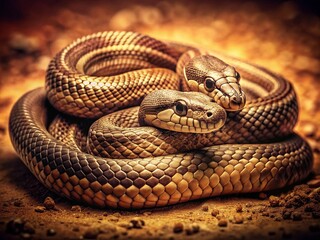 Obraz premium Vintage Photo of Three Snakes - Reptile Trio in Sepia Tone