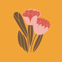 illustration of a tulip flower with yellow bg