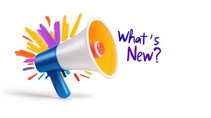 Megaphone with whats now written on it symbolizing communication announcement and public speaking power