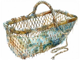 Watercolor clipart of a Christian fishermans boat serene water around