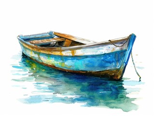 Watercolor clipart of a Christian fishermans boat serene water around