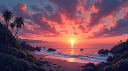 Scenic Coastal Sunset with Vibrant Colors