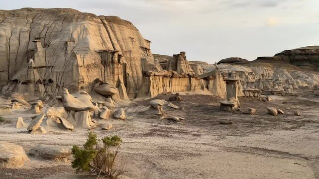 Hiking in Bisti Badlands near Farmington New Mexico, Bisti De Na Zin Wilderness, authentic natural landscape scenery with otherworldly Mars surface