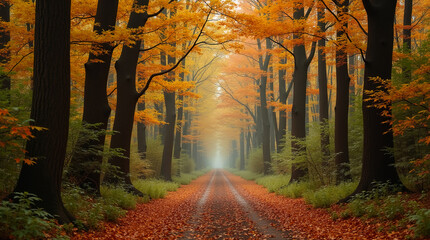 Serene Forest Pathway with Autumn Foliage