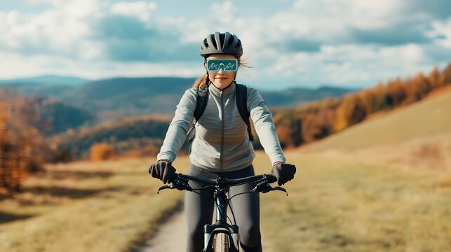 Cyclist Embracing Technology to Enhance Outdoor Adventure Experience - Powered by Adobe