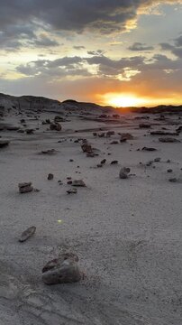 Hiking in Bisti Badlands near Farmington New Mexico, Bisti De Na Zin Wilderness, authentic natural landscape scenery with otherworldly Mars surface