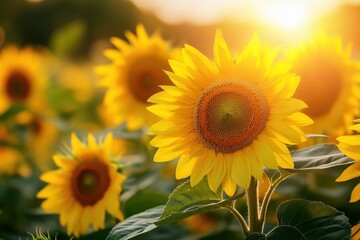 Obraz premium Golden Hour Sunflowers: A Summer's Day Dream