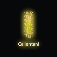 Neon illustration of cellentani, a type of pasta also known as cavatappi