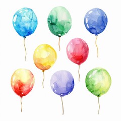 Watercolor illustration of a set of colorful balloons clipart