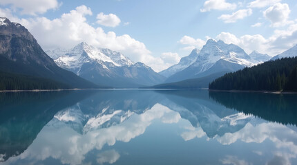 Tranquil Lake Reflection of Snow-Capped Peaks