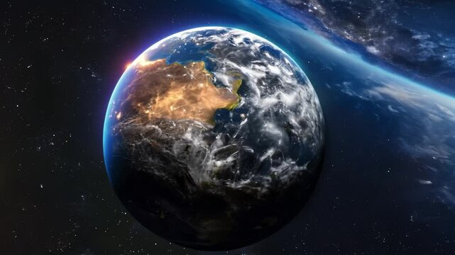 Planet earth receiving asteroid impact causing global destruction