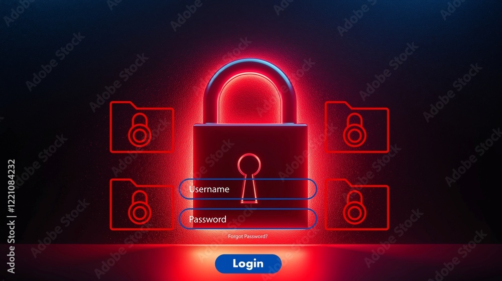 Aufkleber digital security: a glowing red padlock with a keyhole sits prominently, symbolizing robust data pro