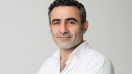 Obraz premium Headshot of a Middle Eastern Doctor Age 45-55 On pure white background