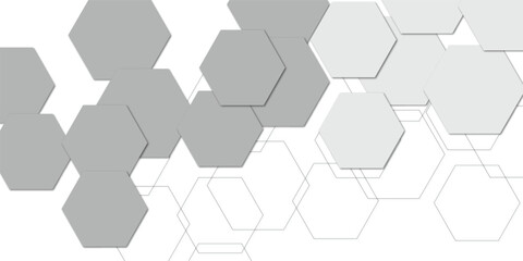 Abstract technology white and grey geometric hexagon shape on transparent background vector.