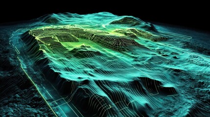 Abstract Digital Terrain Wireframe Landscape