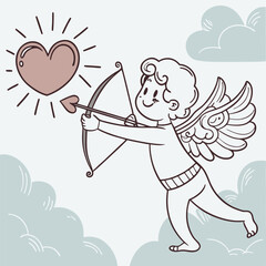 Fototapeta premium Cupid with a bow and arrow aiming at a heart vector illustration