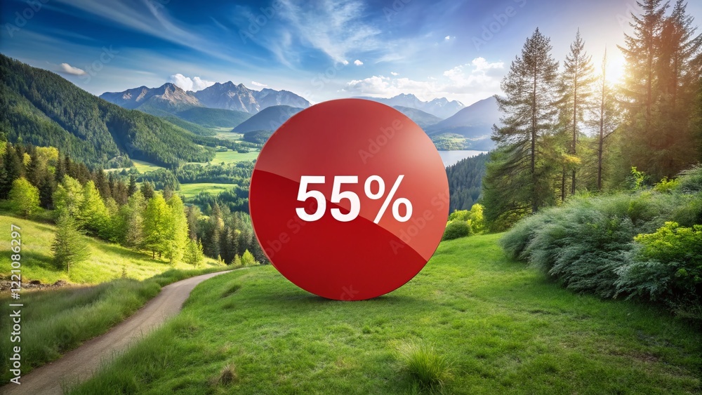 Poster web design ui infographic: 55% ready circle percentage diagram indicator red landscape
