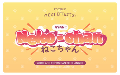cute cat japanese anime vtuber style text effect. Neko japanese anime text effect. 
