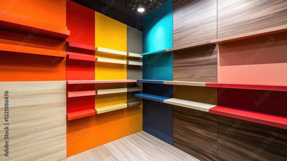 Poster a vibrant display of melamine-faced fibreboard and hmr melamine-coated chipboard, contrasting surfac
