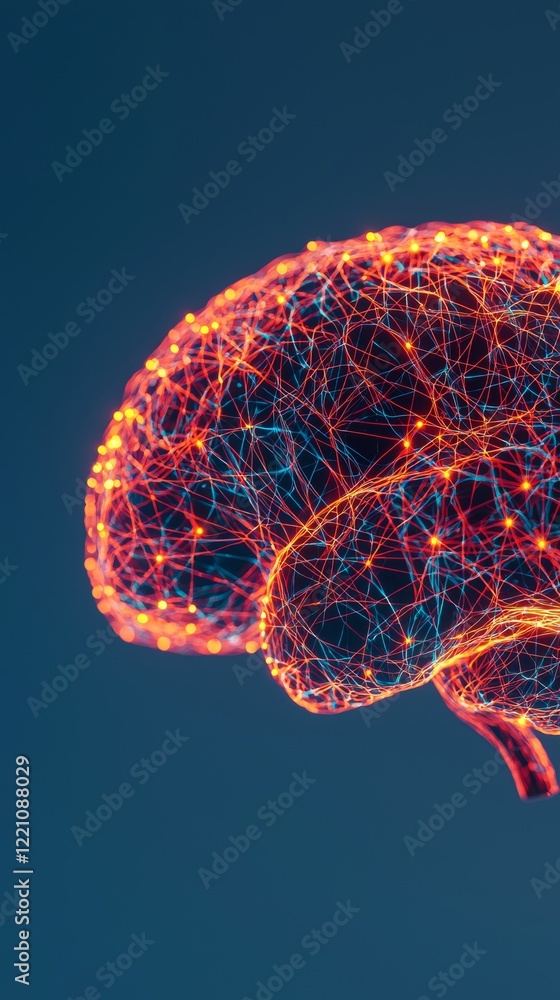 Poster a vibrant illustration of a brain showcasing intricate neural connections and glowing patterns, repr