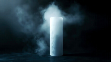 Haunted pedestal, floating ghostly elements, dark shadows, 3D illustration,