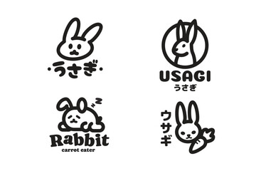 Rabbit logo illustration with line art style. Rabbit hand draw logo template vector icon illustration design