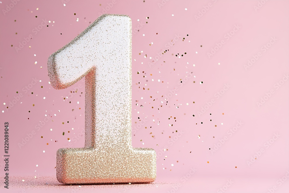 Aufkleber a beautiful glittering number 1 shines vibrantly against a gradient background. soft glowing sparkle