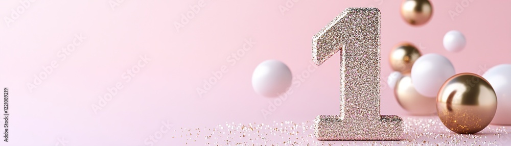 Aufkleber a sparkling number one stands out against a soft gradient background, adorned with glowing sparkles 