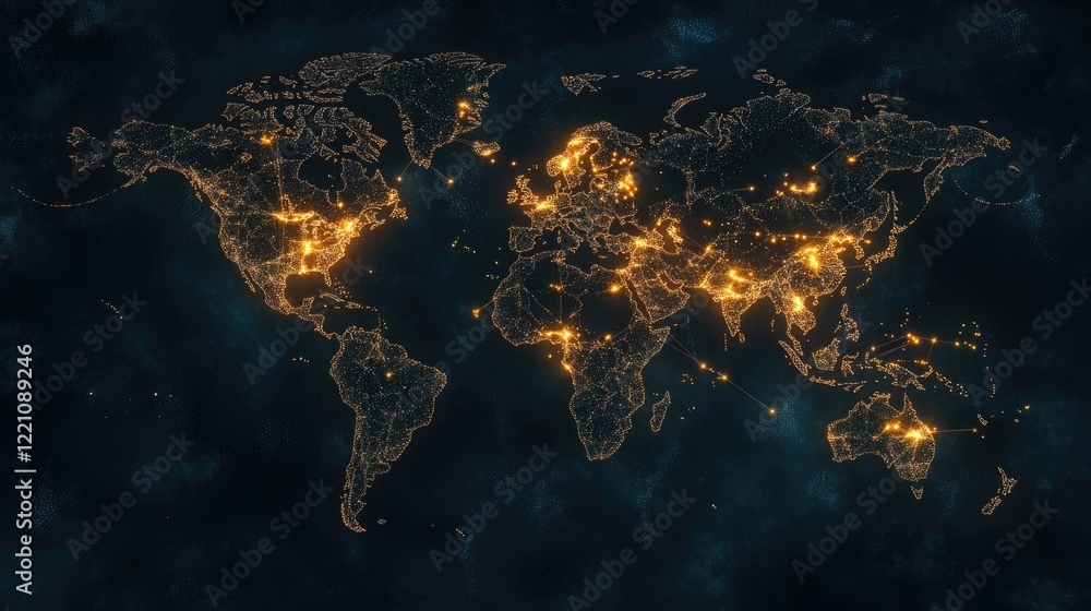 Poster a world map with glowing connections between people, representing the power of technology in linking