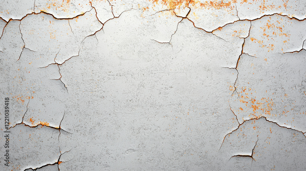 Poster minimalist rust textures background, abstract white rust pattern with fine cracks on textured surfac