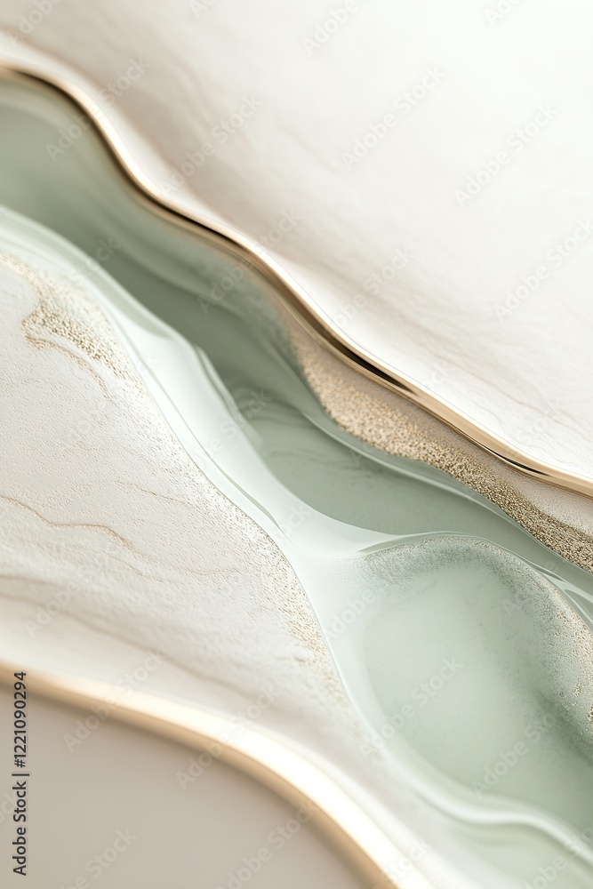 Poster vein-like patterns flow softly in green and gold hues across a neutral beige to white backdrop, crea
