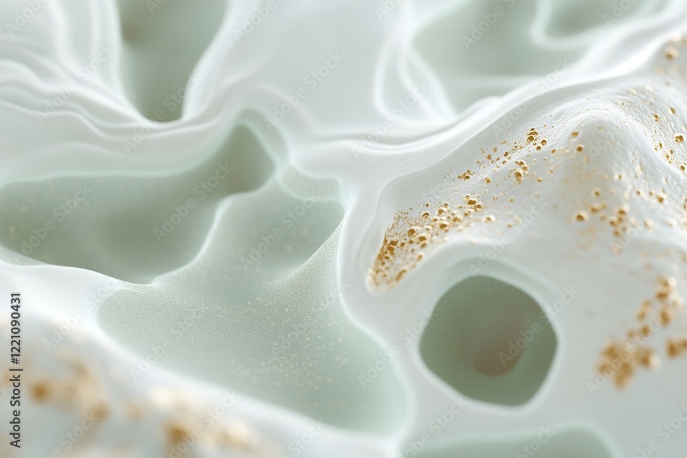 Poster vein-like patterns glow softly in green and gold, creating an organic texture flowing across a light