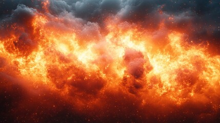 Fototapeta premium Fiery explosion in dramatic sky with glowing clouds and intense brightness