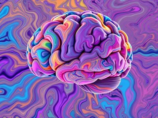 Obraz premium A colorful brain with mixing colors creating a marbled effect, mixed hues, shimmering effects