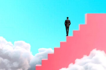 Ascending steps of opportunity with business goals at the summit, futuristic design, 3D illustration,