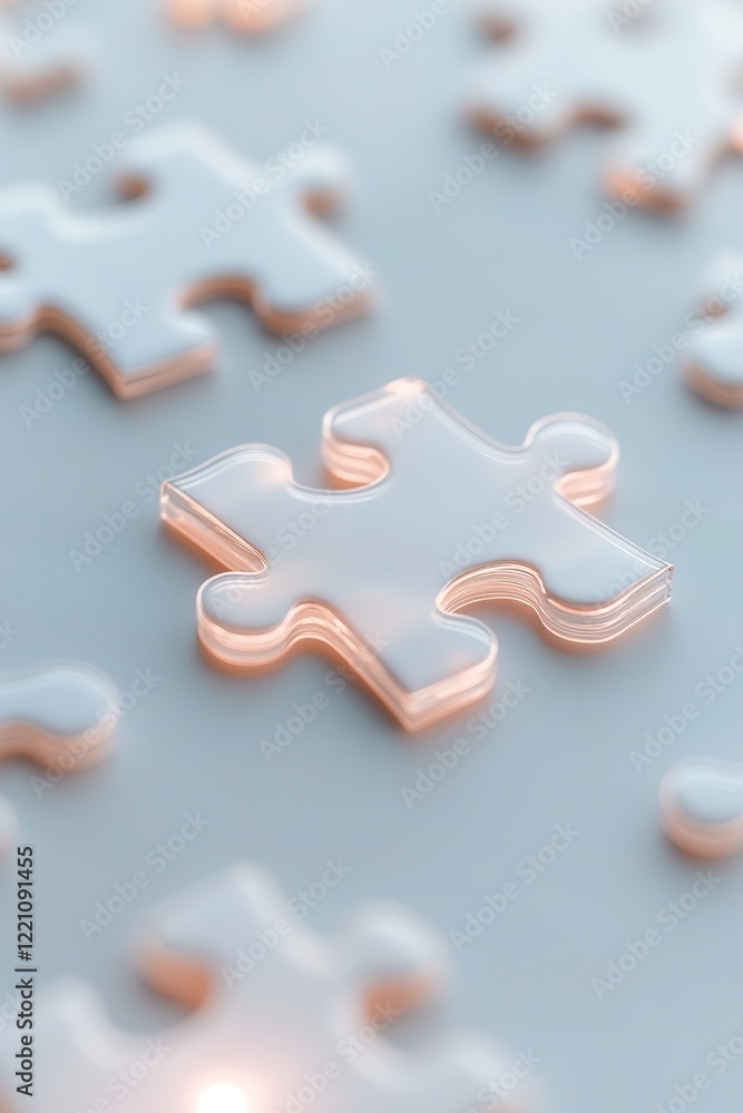 Poster a 3d puzzle featuring soft glowing edges showcases a single illuminated piece, perfectly fitting the