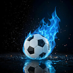 Fototapeta premium soccer ball on blue fire rotating with reflection